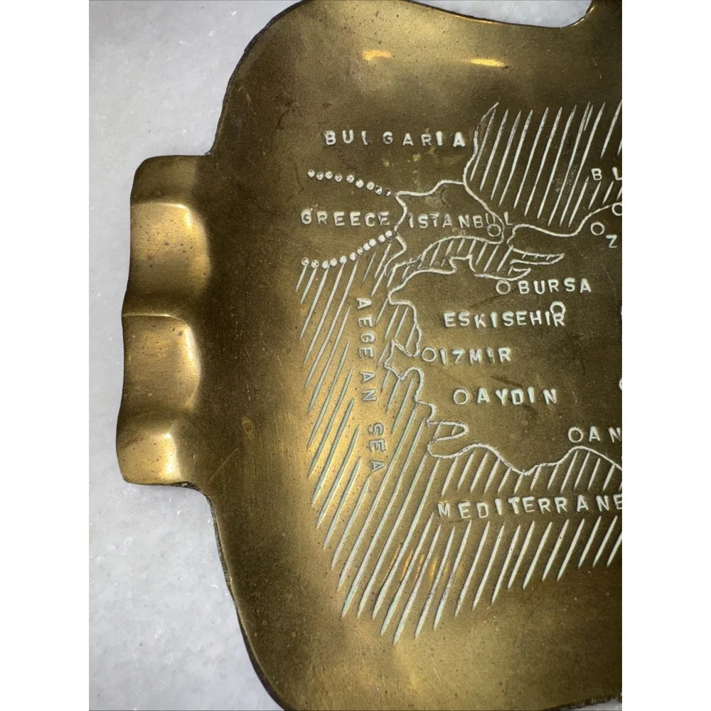 VTG SULEYMAN DONDURMACI ANKARAHAMMERED BRASS TRAY TURKEY TURKISH MAP DENIZ OLA51